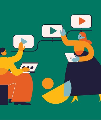 Two people working together on medical animation projects, showcasing the collaborative process